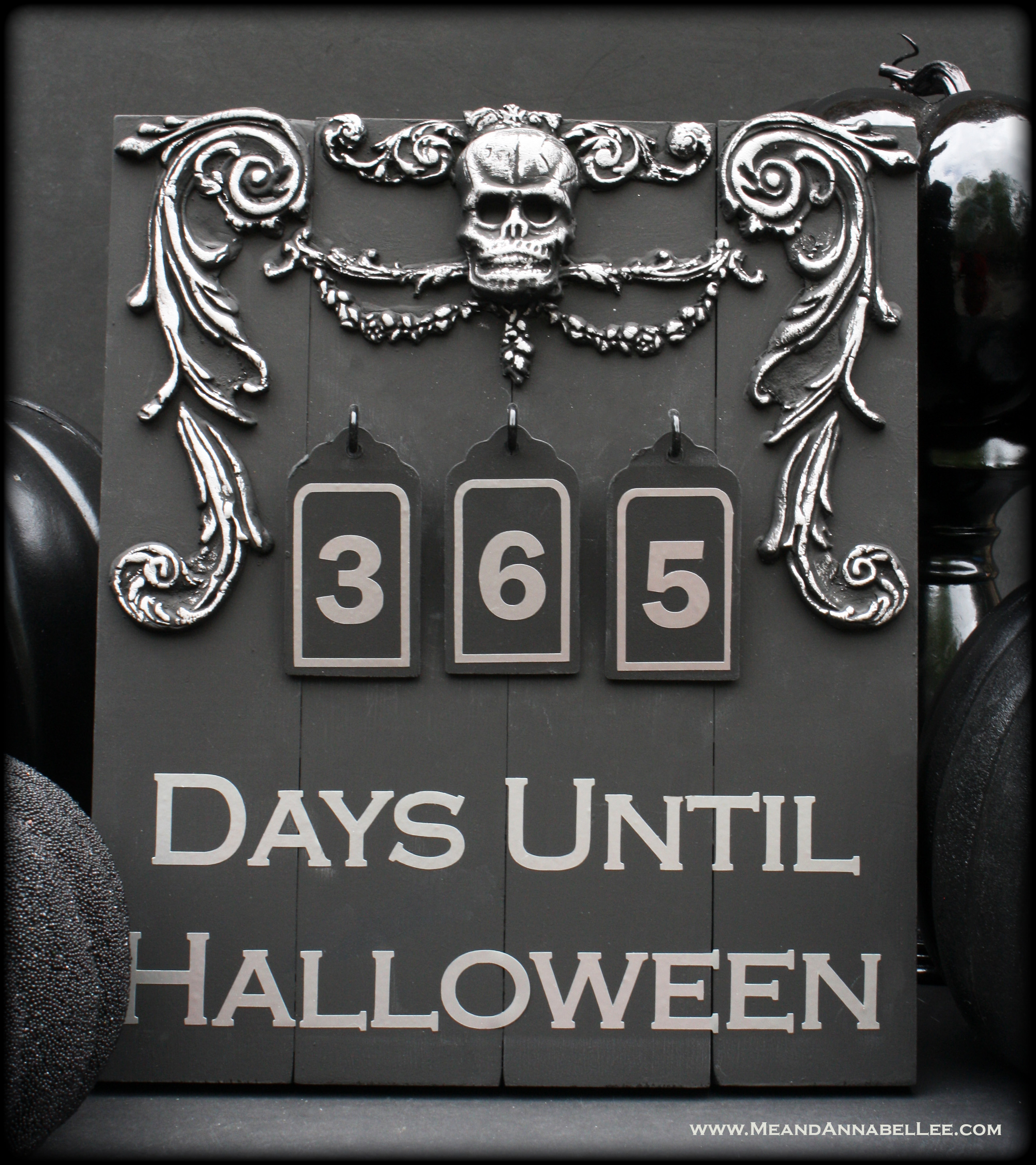 DIY Days Until Halloween Countdown Sign | Paper Clay | Baroque Gothic Skull | Cricut Vinyl | www.MeandAnnabelLee.com