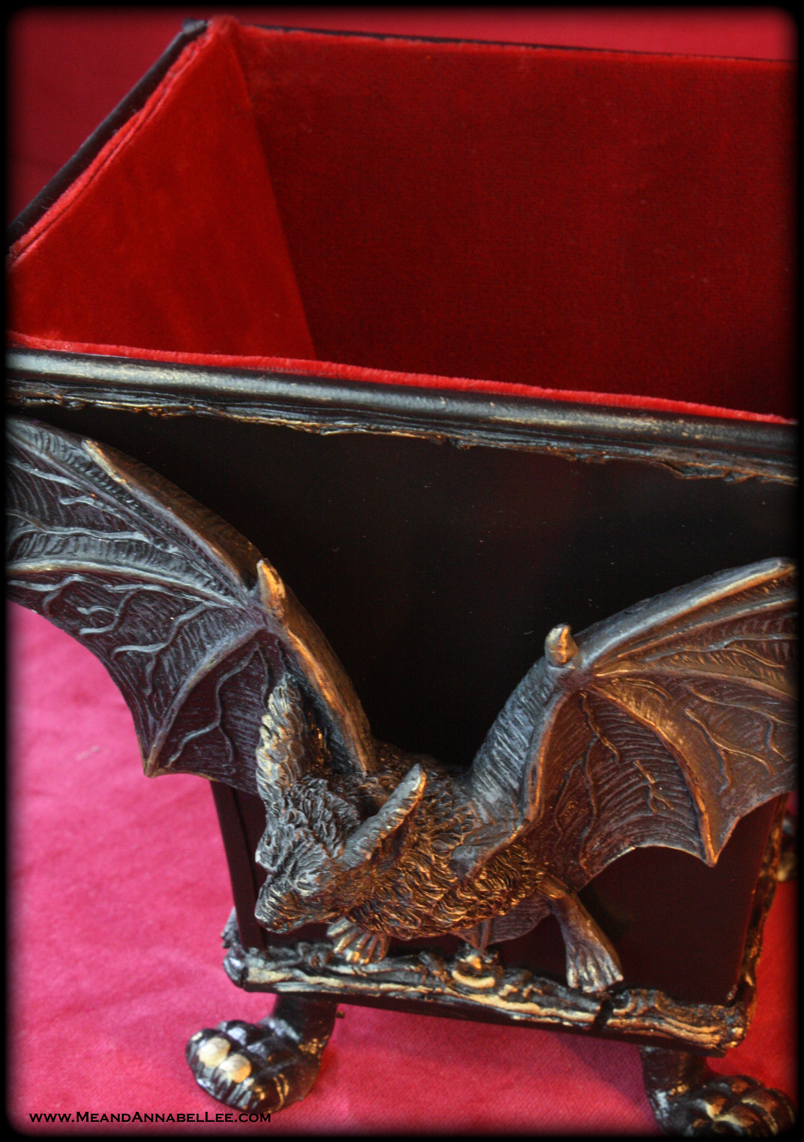 DIY Red Velvet Lined Vampire Bat Trinket Box - Bat Appreciation Day - www.MeandAnnabelLee.com