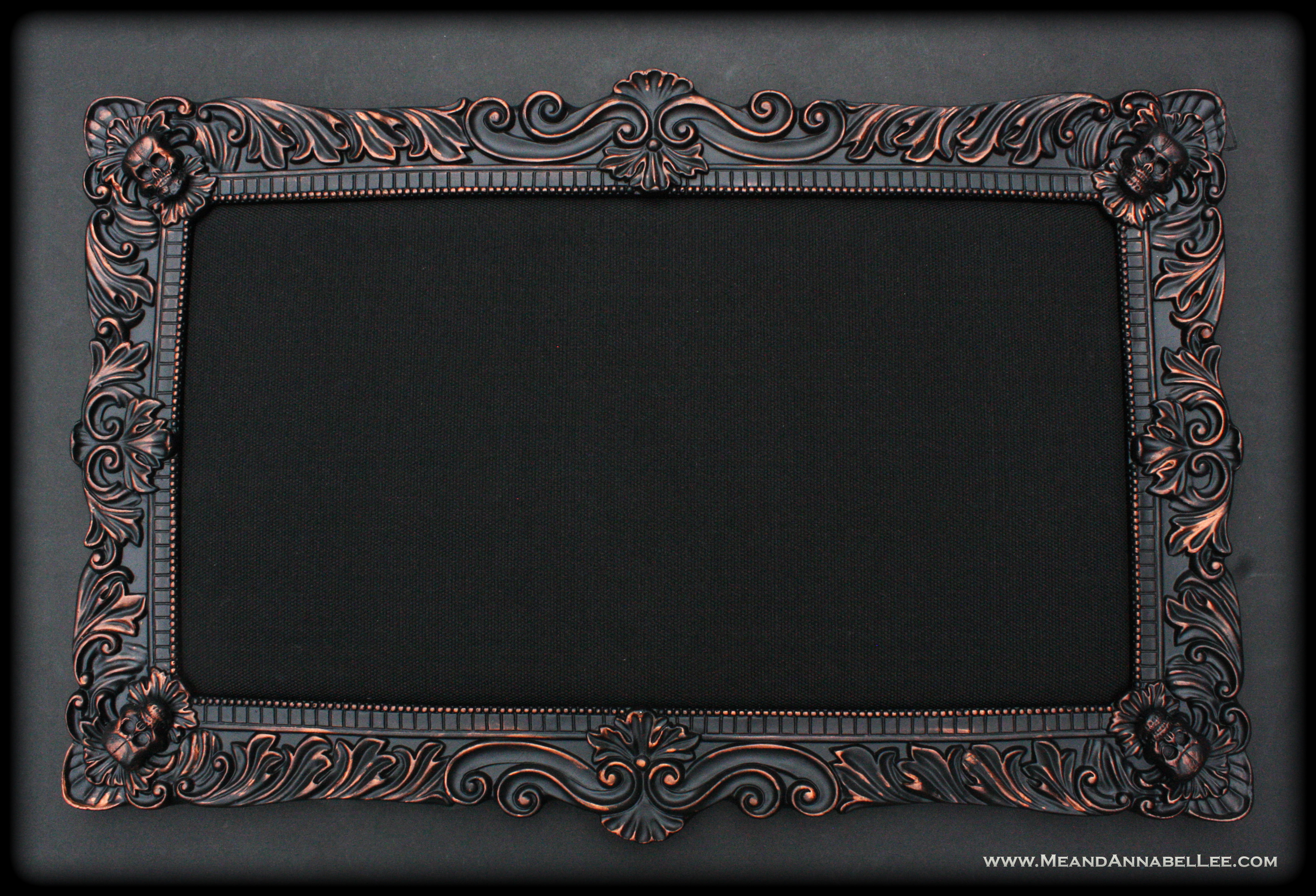 DIY Gothic Upholstered Skull Memo Board | Goth Home Decor | Ruby Rub 'n Buff | www.MeandAnnabelLee.com