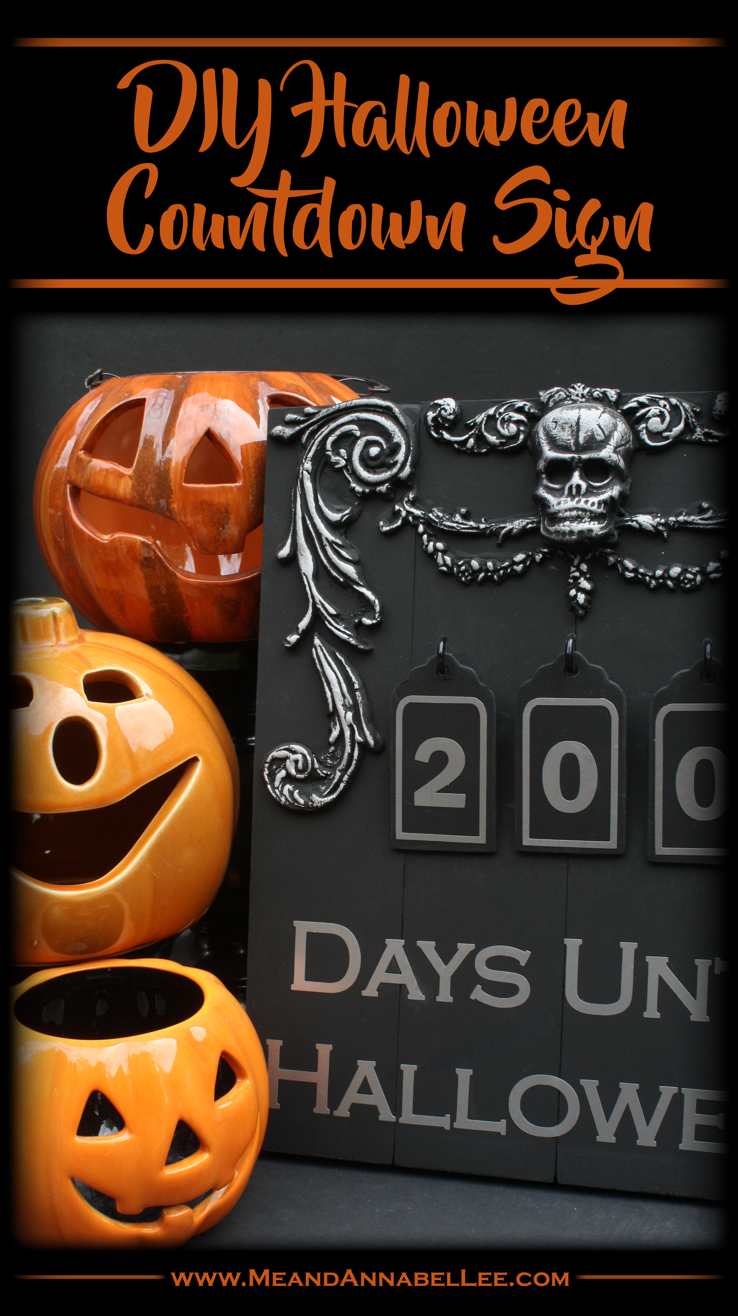 DIY Days Until Halloween Countdown Sign | Paper Clay | Baroque Gothic Skull | Iron Orchid Molds | Cricut Tutorial | www.MeandAnnabelLee.com