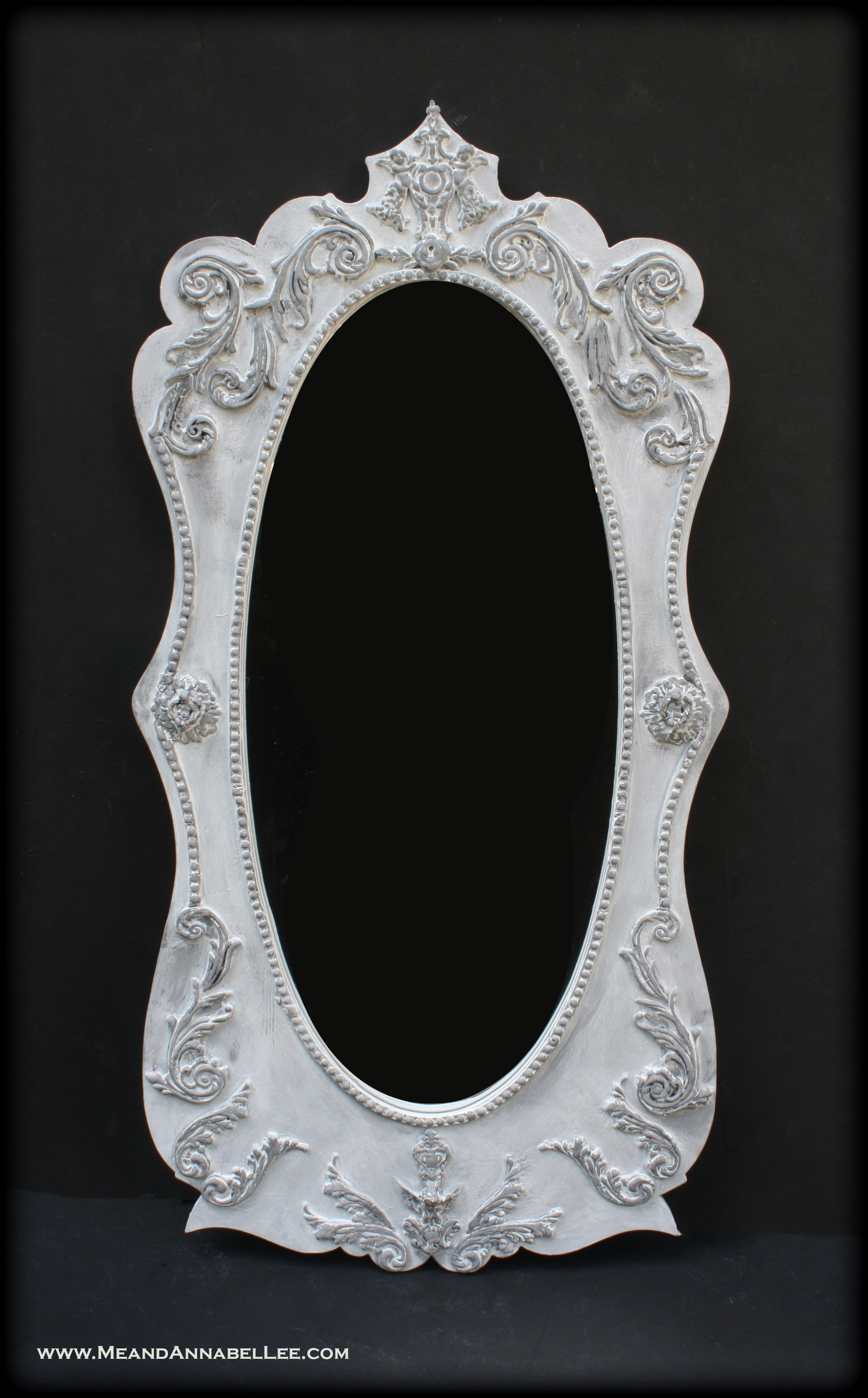 DIY Baroque Mirror in a Weathered Stone Grey Antique Finish | Faux Stone | Distress and Antique a Frame | Clay Casting | Faux Paint | www.MeandAnnabelLee.com