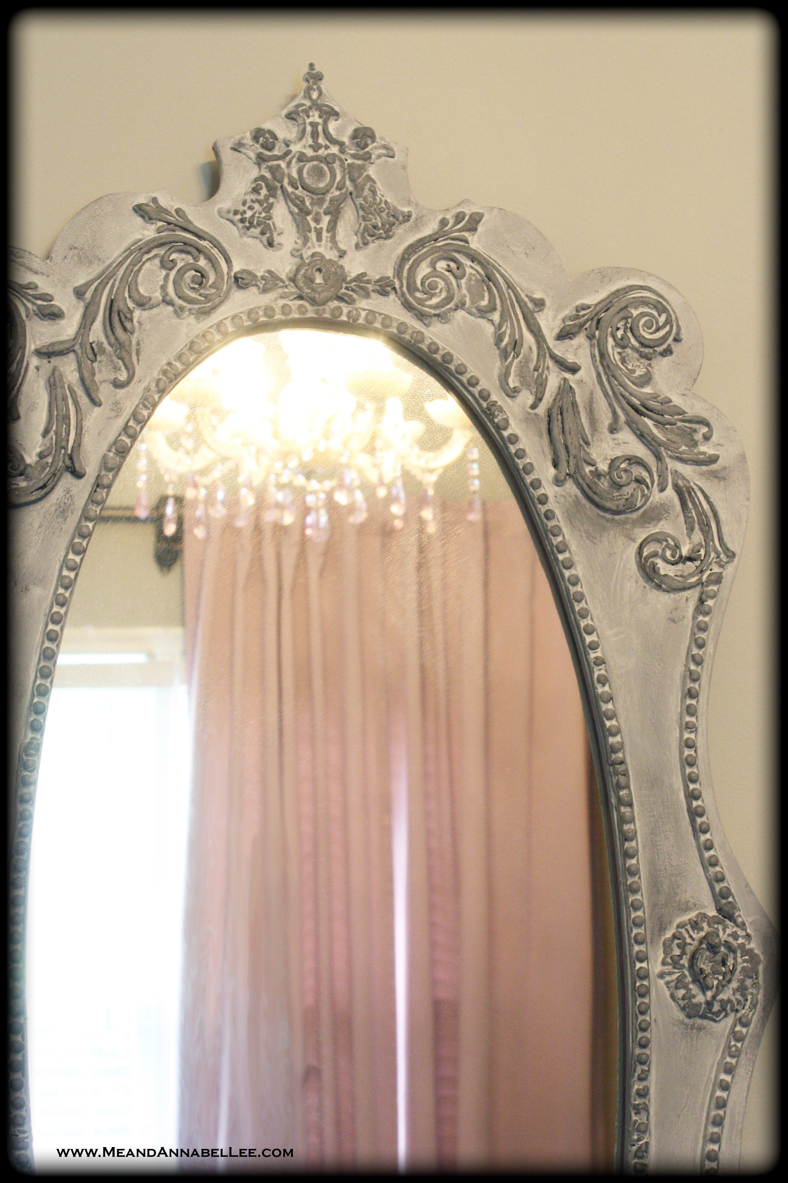 DIY Baroque Mirror in a Weathered Stone Grey Antique Finish | Faux Stone | Distress and Antique a Frame | Clay Casting | Faux Paint | Little Girl's Pink & Grey Bedroom | www.MeandAnnabelLee.com