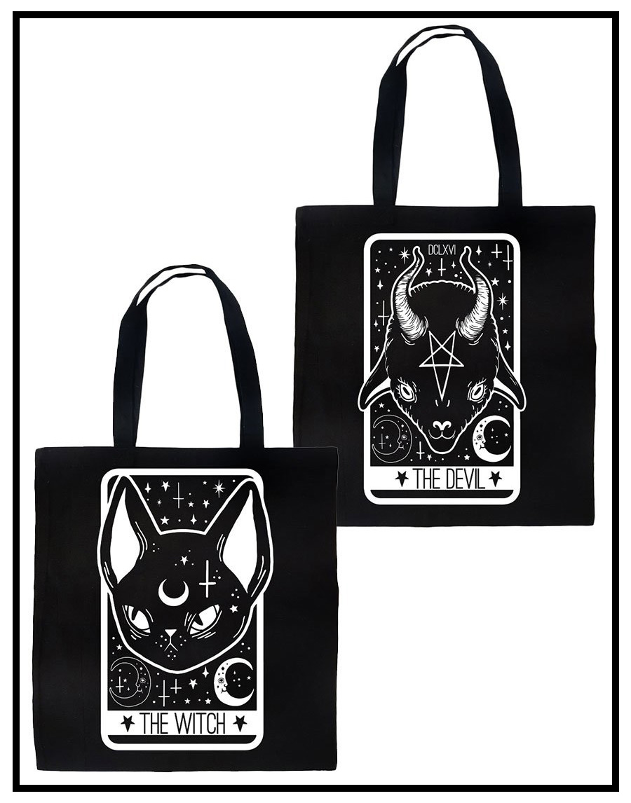25 Must Have Summer Accessories for Goths at the Beach | The Witch & Devil Tarot Card Tote Bag | Rat Baby | Occult | Swim Noir | www.MeandAnnabelLee.com