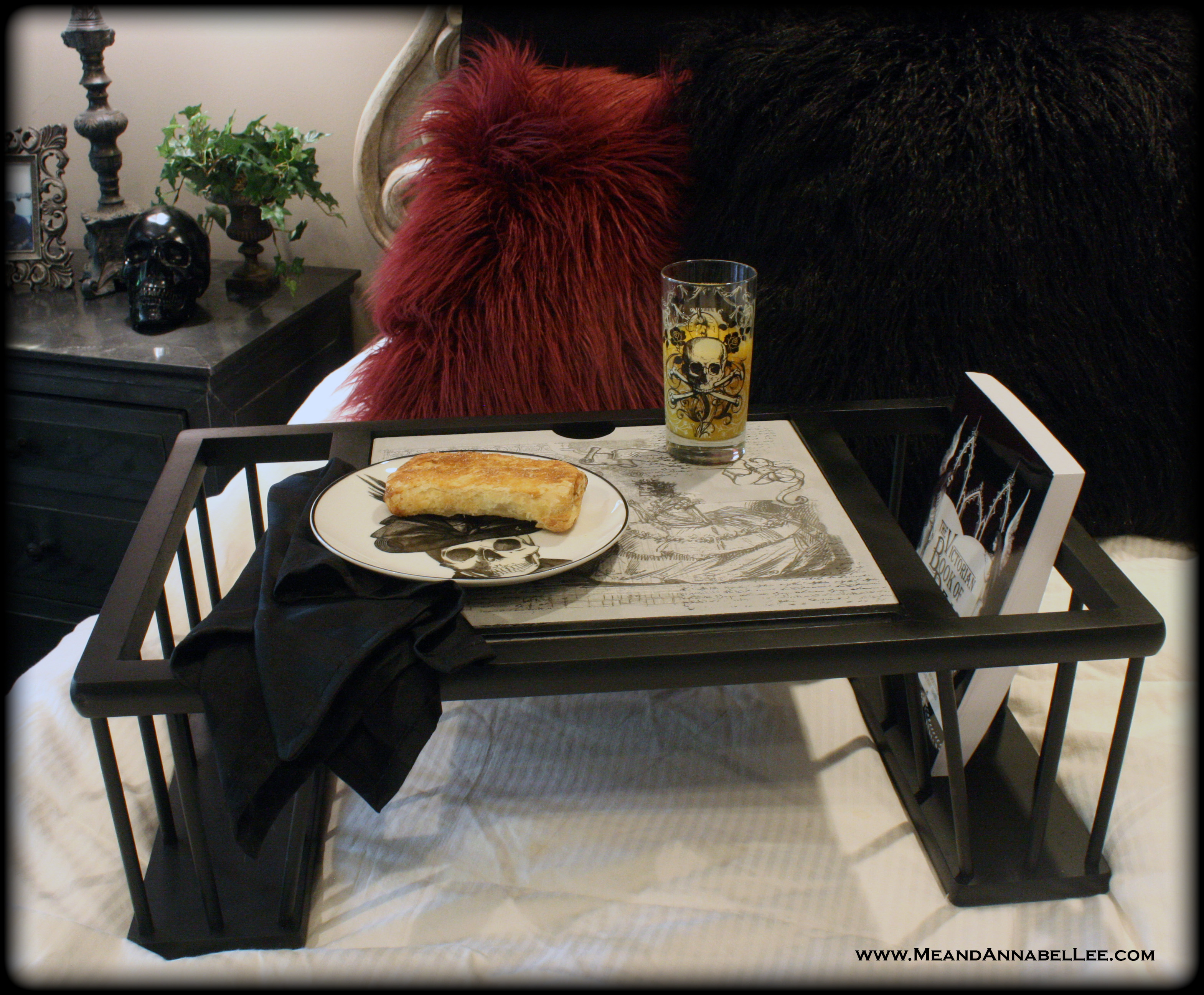 DIY Victorian Gothic Bed Tray | Breakfast in Bed | Gothic Bedroom | Goth Home Decor | www.MeandAnnabelLee.com