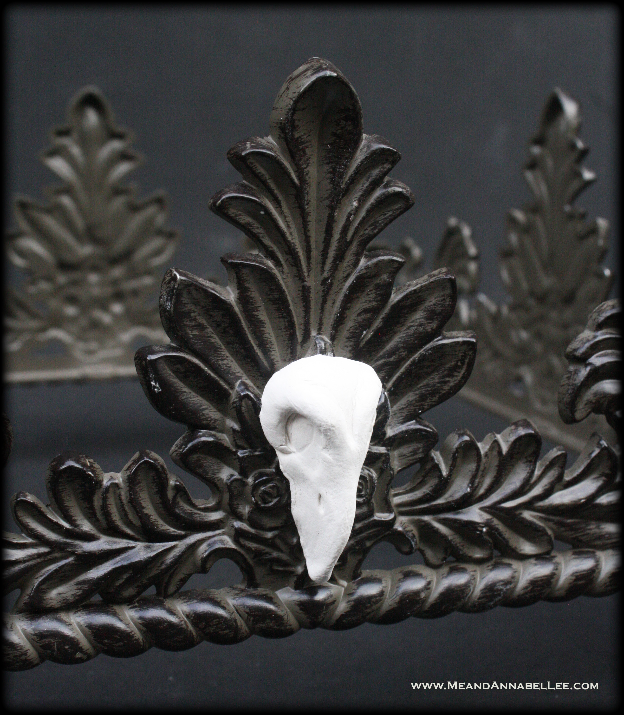DIY Gothic Bird Skull Serving Tray | Raven | Paper Clay Casting | Goth Home Decor | www.MeandAnnabelLee.com
