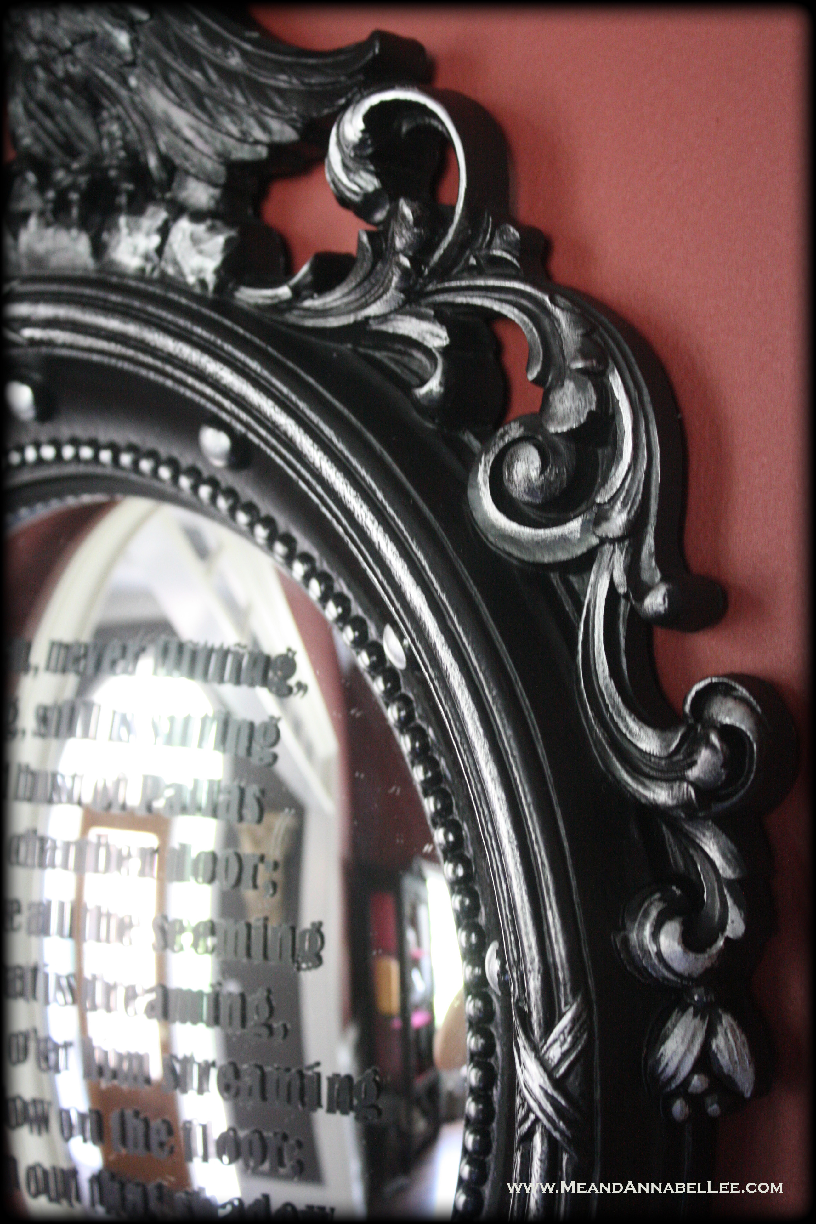 Edgar Allan Poe Wall Art | Gothic Literature |Cricut Vinyl Lettering Tutorial | Silver Leaf Rub n Buff | Goth Home Decor | www.MeandAnnabelLee.com