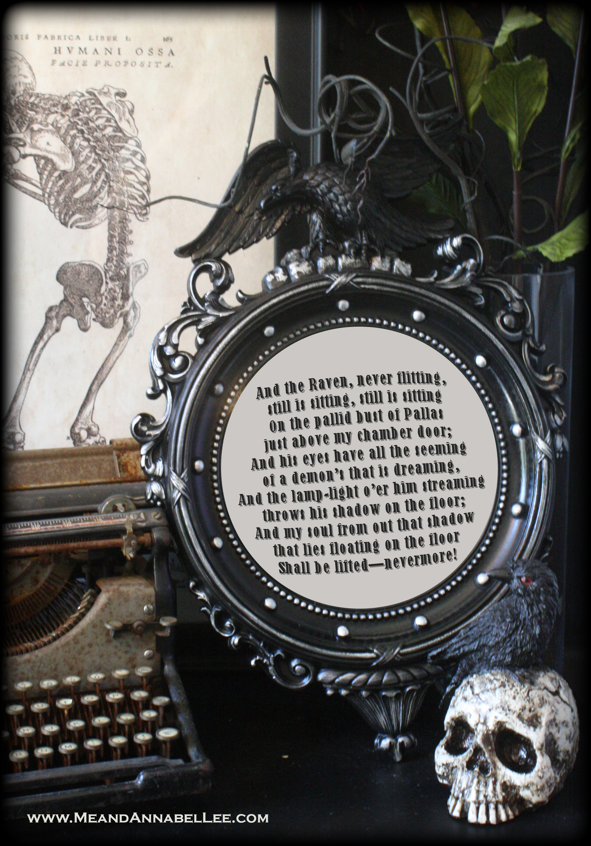 The Raven Nevermore Mirror | Edgar Allan Poe Wall Art | Cricut Vinyl Lettering Tutorial | Goth Home Decor | www.MeandAnnabelLee.com