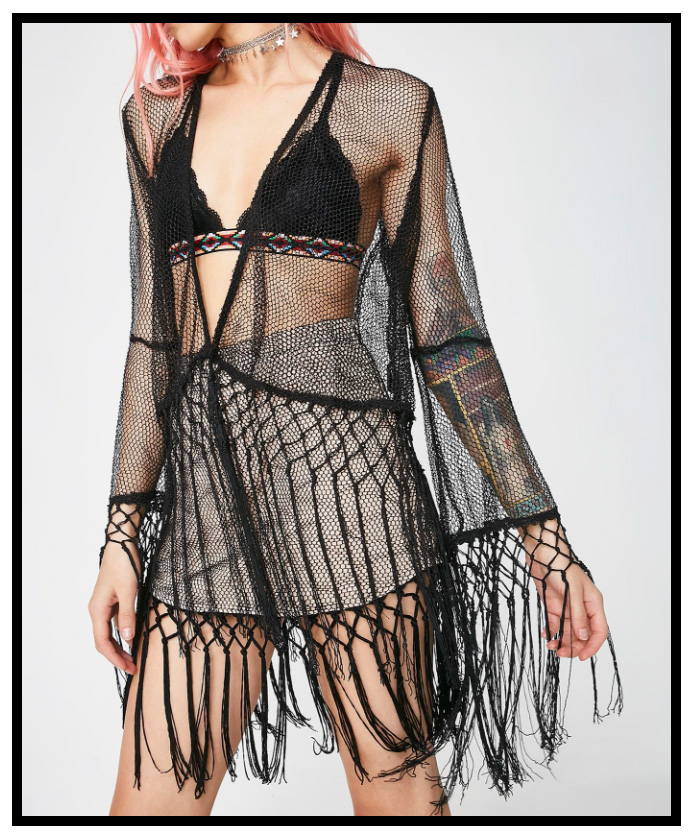 25 Must Have Summer Accessories for Goths at the Beach | Black Sheer Fringe Bathing Suit Cover up | Bohemiam | Dolls Kill | Swim Noir | www.MeandAnnabelLee.com
