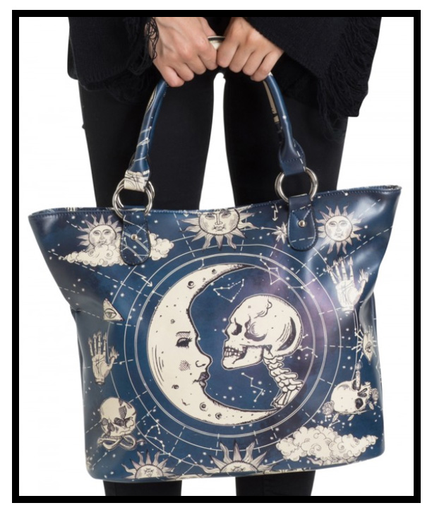 25 Must Have Fashion accessories for Goths in Hot Weather | Moonstone PU Tote Bag | Skeleton & Moon | Celestial | Swim Noir | www.MeandAnnabelLee.com