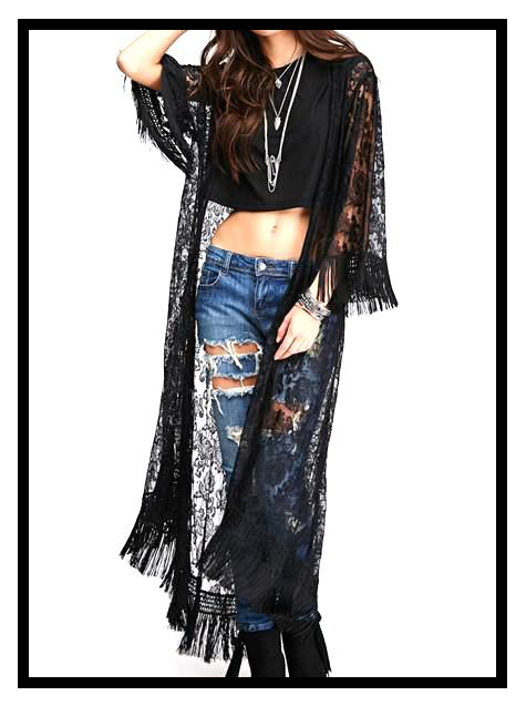 25 Must Have Fashion accessories for Goths in Hot Weather | Long Black Lace Bohemian Kimono Beach Cover Up | Gothic Gypsy | Swim Noir | www.MeandAnnabelLee.com