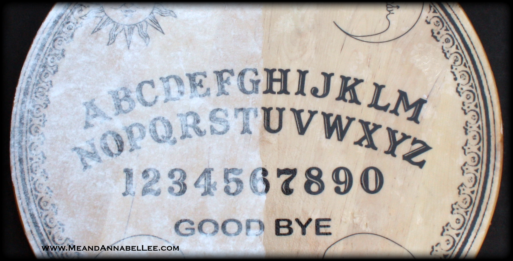 DIY Ouija Board Lazy Susan | Image Transfer to Wood | Spar Urethane | Halloween Crafts | www.MeandAnnabelLee.com