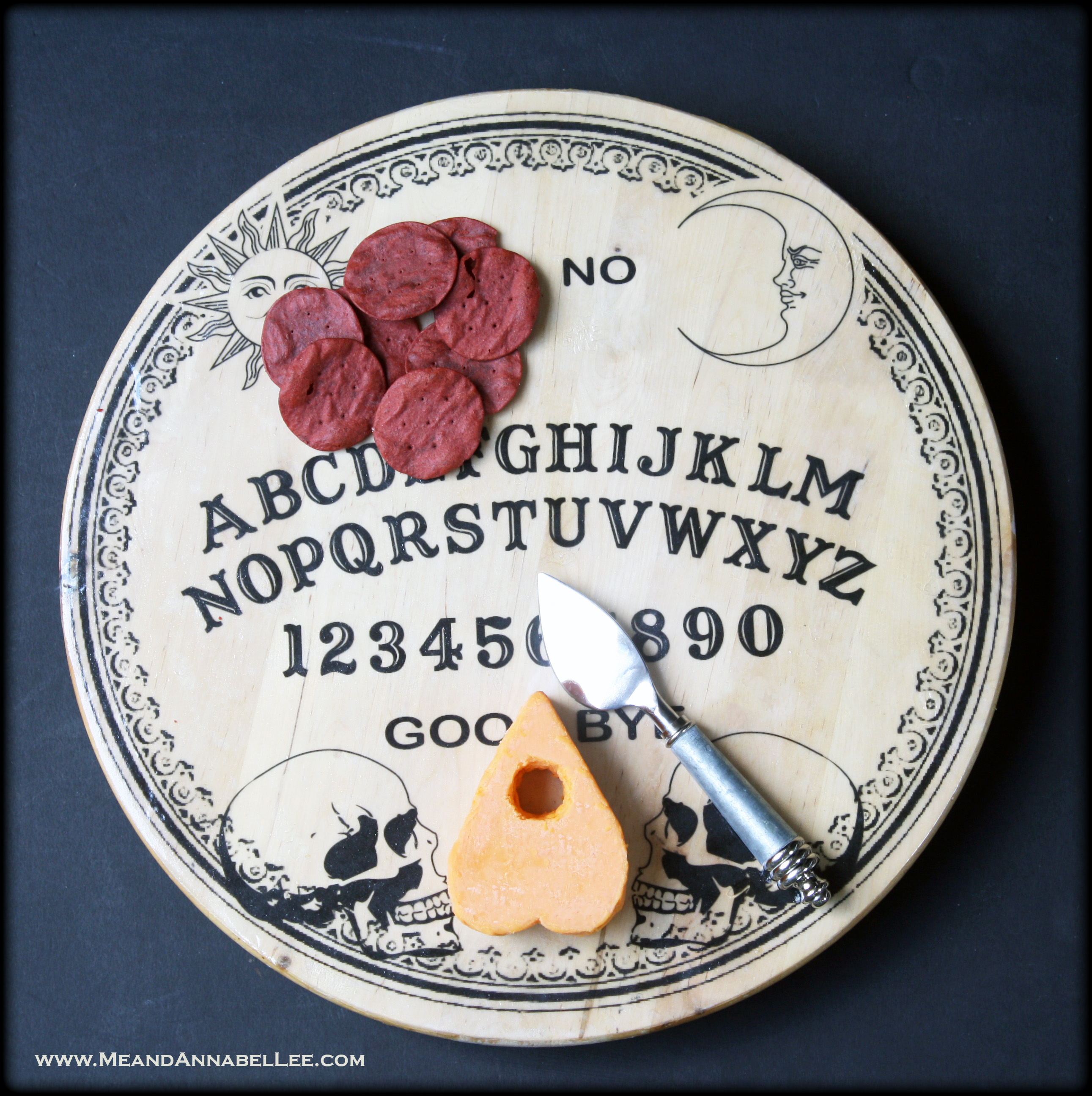 Ouija Lazy Susan Cheese Board | Planchette Cheese | Gothic Entertaining | www.MeandAnnabelLee.com