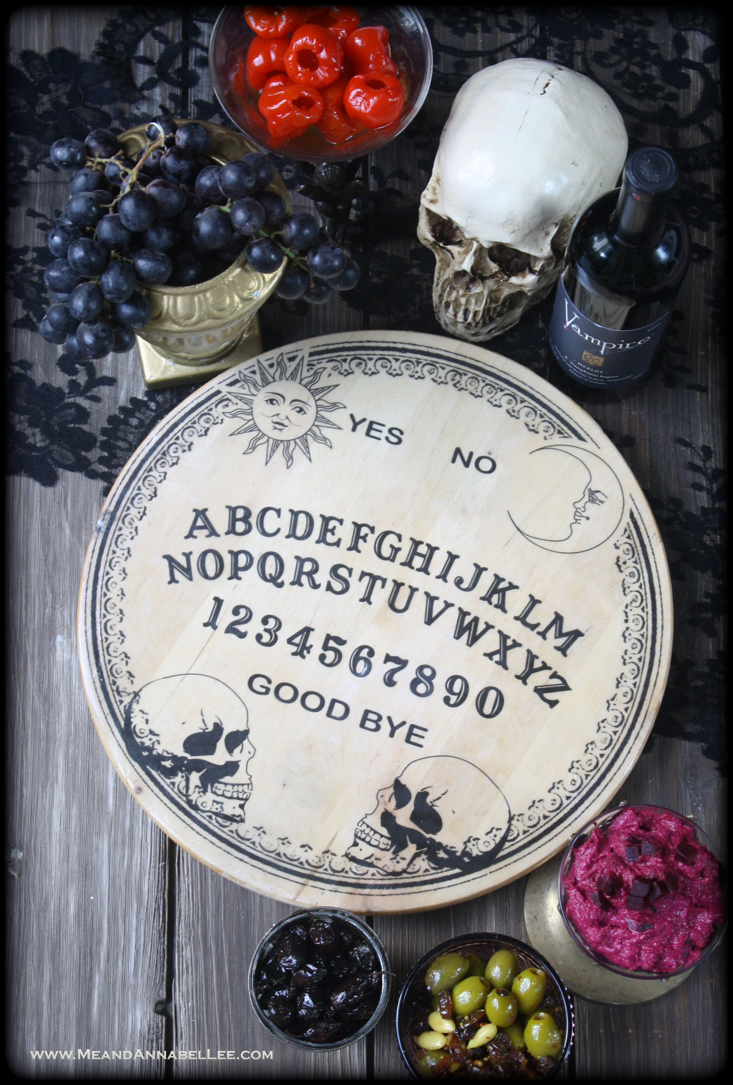 Ouija Lazy Susan | Occult Image Transfer Method | Halloween DIY | Gothic Entertaining | Skull Love | www.MeandAnnabelLee.com