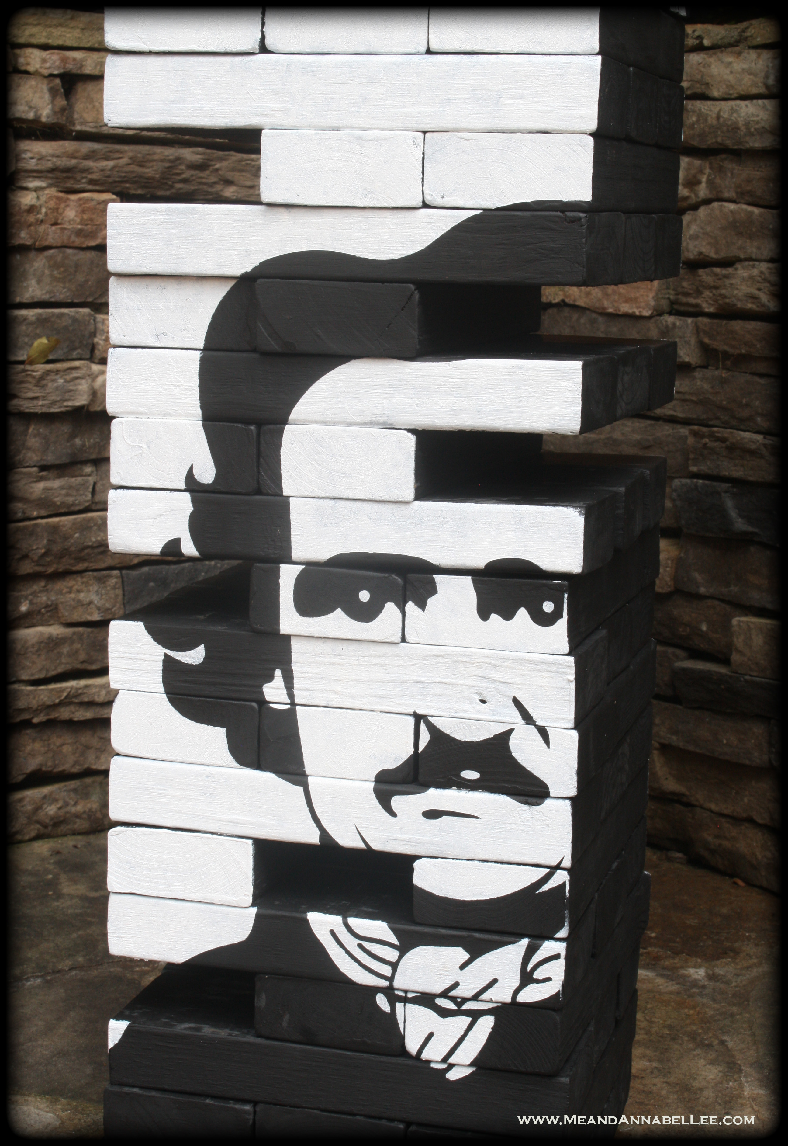 DIY Edgar Allan Poe Giant Jenga | How to Build a Jenga | Gothic Party Games | Cricut Stencil | www.MeandAnnabelLee.com