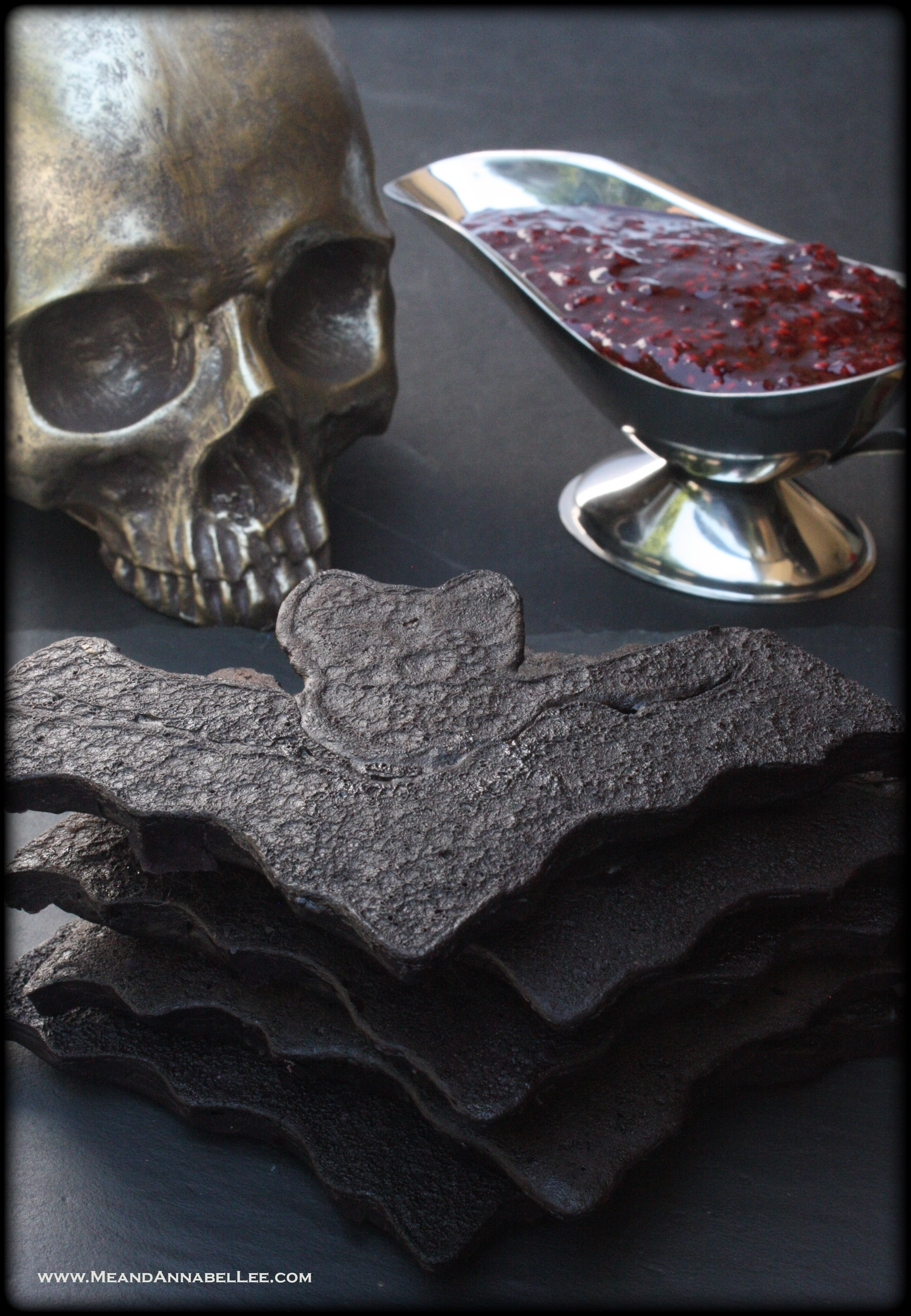 Black Bat Pancakes | Bloody Raspberry Sauce | Halloween Treats | Williams Sonoma Pancake Mold | Gothic Cooking | www.MeandAnnabelLee.com