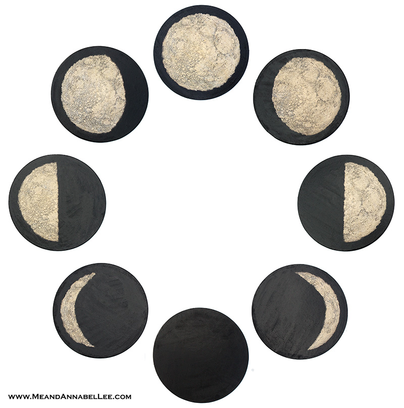 DIY Moon Phase Charger Plates | Waxing and Waning Moons | Image Transfer Tutorial | Halloween Crafts | Witchcraft Table Setting |www.MeandAnnabelLee.com