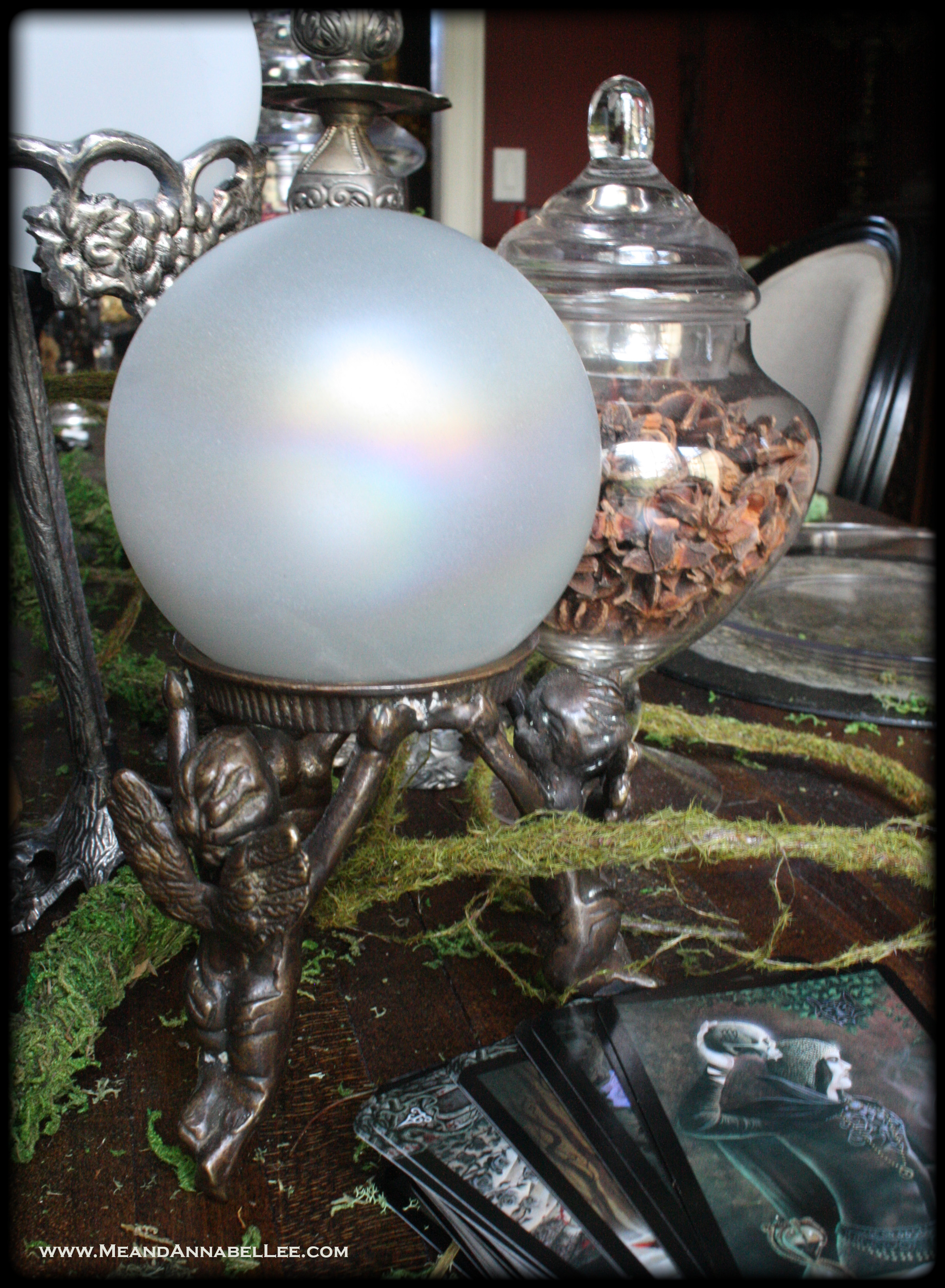 5 Easy Ideas for DIY Crystal Balls | Faux Frosted Glass Tutorial | Halloween Crafts and Decorations | Witches Dinner Party Table Setting | Pagan Fortune Telling | Gazing Balls |www.MeandAnnabelLee.com