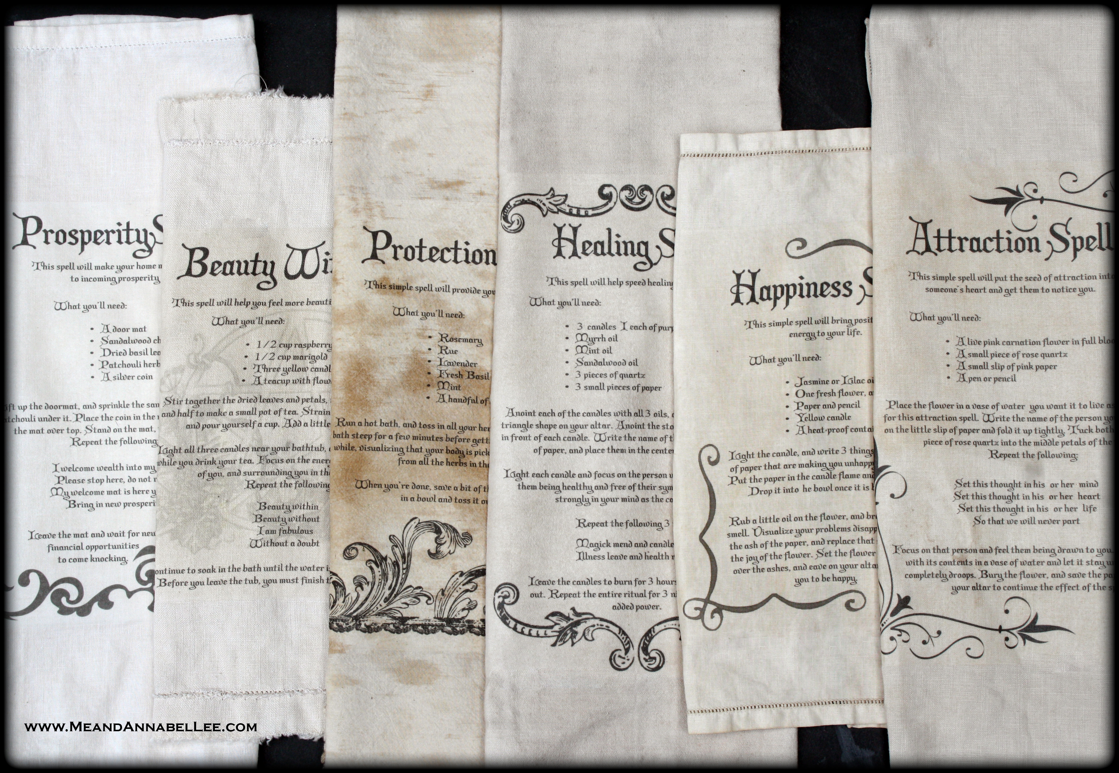 DIY Tea Stained Witches Spell Napkins | How to Tea Stain with Coffee Grounds | Halloween Crafts | Image Transfer Tutorial |Samhain | www.MeandAnnabelLee.com