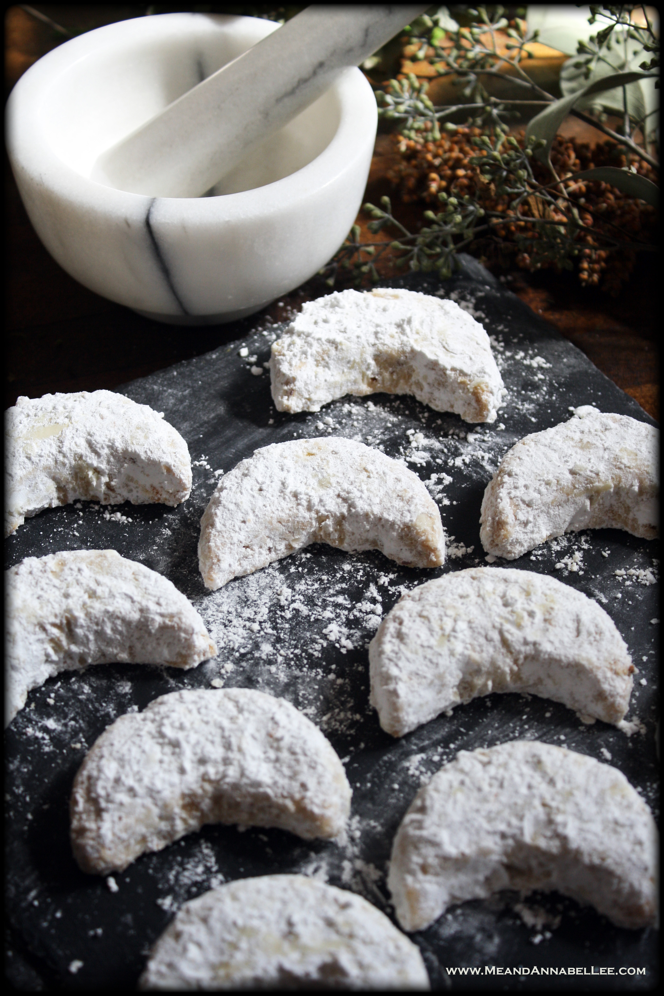 Almond Crescent Moon Cookies | Halloween Food | Witches Dinner Party Dessert Menu | Pagan | www.MeandAnnabelLee.com