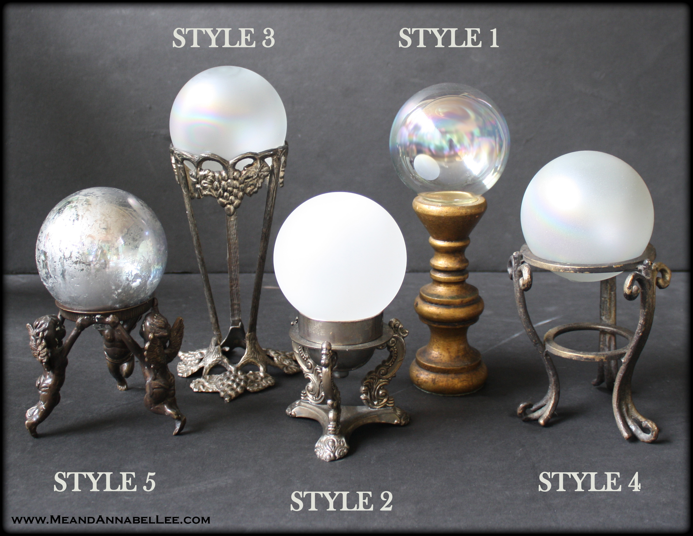 5 Easy Ideas for DIY Crystal Balls | Frosted Glass and Faux Mercury Glass Tutorials | Halloween Crafts and Decorations | Pagan Fortune Telling | Gazing Balls |www.MeandAnnabelLee.com