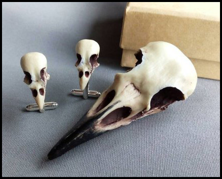 20 Macabre, Twisted, Unusual, Dark, Victorian, & Gothic Stocking Stuffers and Gifts under $30 | Oddities and Curiosities | BattieClothing Bird Skull Cufflinks | Gifts for men| Christmas Shopping Guide | Holiday Gift Ideas | www.MeandAnnabelLee.com
