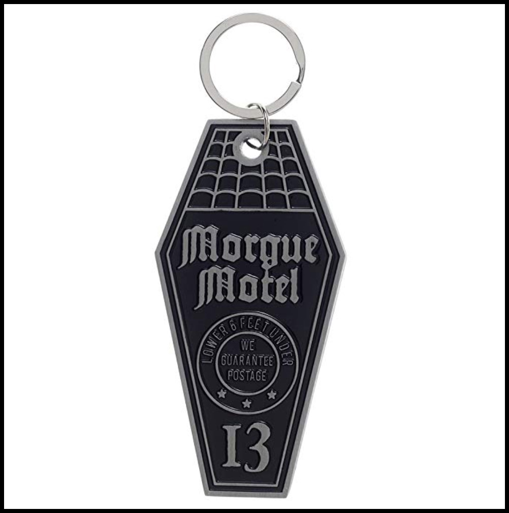 20 Macabre, Twisted, Unusual, Dark, Victorian, & Gothic Stocking Stuffers and Gifts under $30 | Oddities and Curiosities | Sourpuss Morgue Motel Keychain | Funny | Christmas Shopping Guide | Holiday Gift Ideas | www.MeandAnnabelLee.com