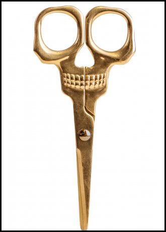 20 Macabre, Twisted, Unusual, Dark, Victorian, & Gothic Stocking Stuffers and Gifts under $30 | Oddities and Curiosities | Gold Stainless Steel Skull Scissors | Christmas Shopping Guide | Holiday Gift Ideas | www.MeandAnnabelLee.com