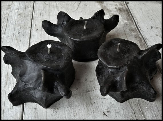 20 Macabre, Twisted, Unusual, Dark, Victorian, & Gothic Stocking Stuffers and Gifts under $30 | Oddities and Curiosities | GraveDiggersCandles Black Beeswax Vertebrae Votive Candles | Skeletal Spine | Bones | Christmas Shopping Guide | Holiday Gift Ideas | www.MeandAnnabelLee.com