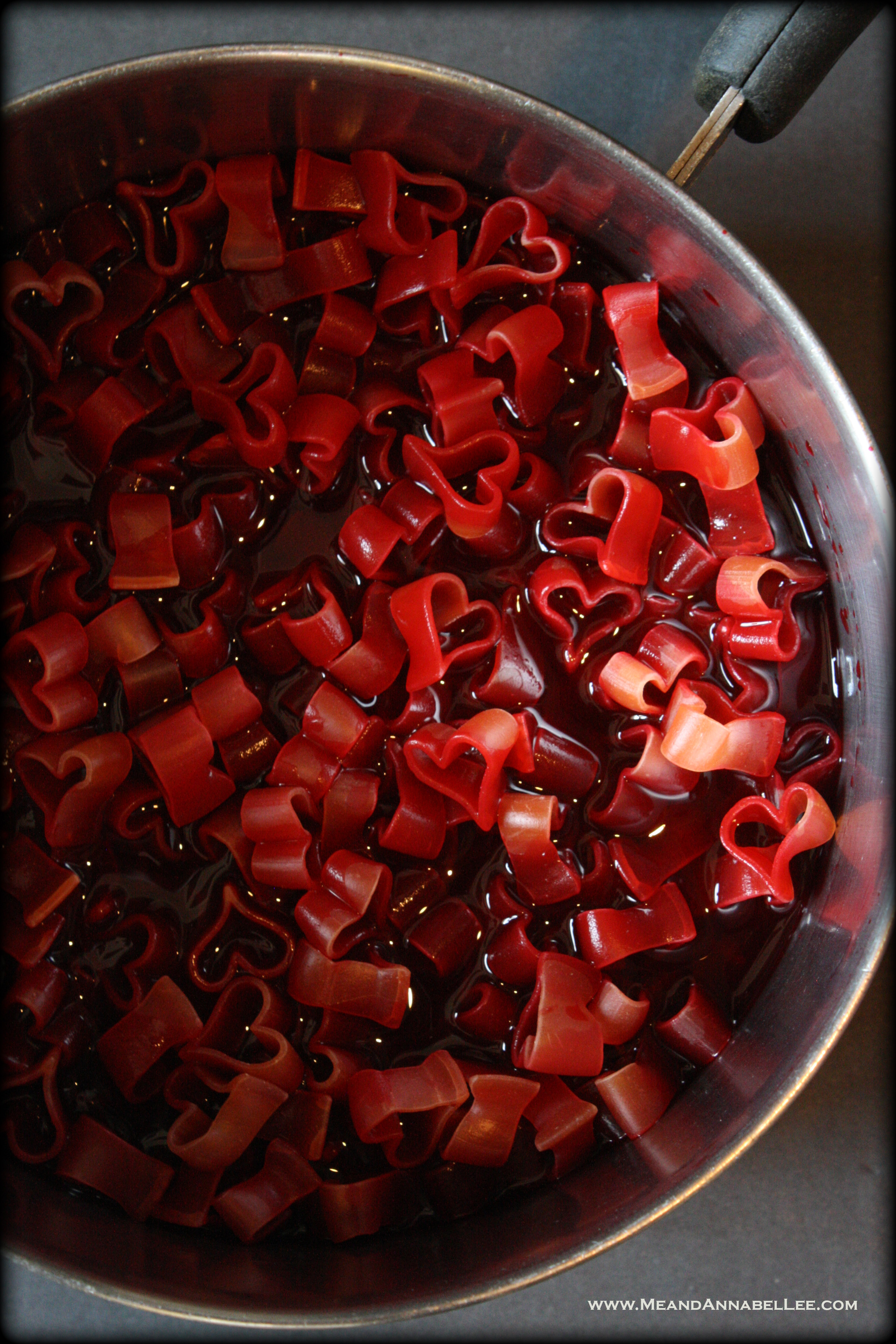 Gothic Valentine Bloody Heart Pasta Dinner | How to dye pasta red | Dark Valentine’s Day Meal | Heart Shaped Pasta | Cooking with Beet Juice | www.MeandAnnabelLee.com