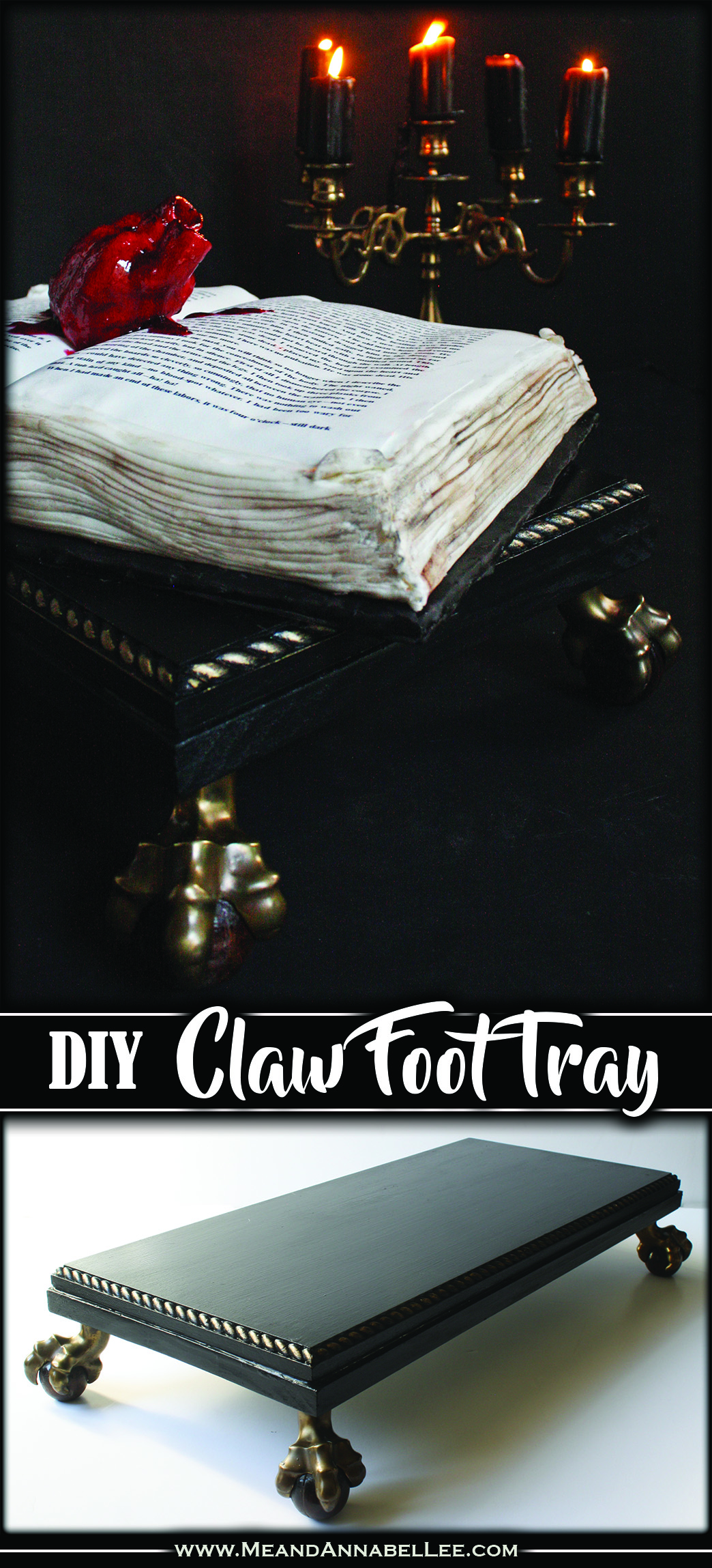 DIY Gothic Ball & Claw Foot Serving Tray | Goth It Yourself Tutorial | Wooden Server | Antique Home Décor | Black and Gold | Victorian Gothic | www.MeandAnnabelLee.com