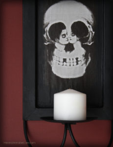 DIY Metamorphic Skull Wall Art - How to Image Transfer to Metal using Mod Podge - Trash to Treasure - Goth It Yourself - Gothic DIY - www.MeandAnnabelLee.com - Blog for all things Dark, Gothic, Victorian, & Unusual