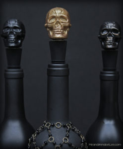 DIY Black Gold Skull Wine Bottle Stopper Halloween Party Decor | Me and Annabel Lee