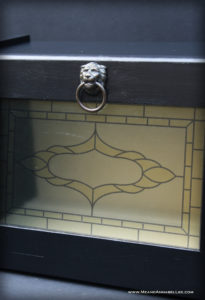 DIY Bread Box Makeover - Lion's Head | Faux Victorian Stained Glass - Silhouette Sticker Paper - www.MeandAnnabelLee.com