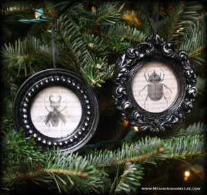 DIY Gothic Christmas Ornaments | Vintage Beetle Specimens | Halloween Everyday | Black Xmas Decor | www.MeandAnnabelLee.com