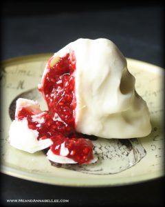 "Bloody" Raspberry filled Chocolate Skulls | Dark Valentine | Halloween Treats | Gothic Wedding | www.MeandAnnabelLee.com