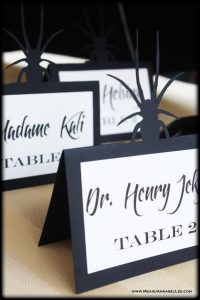 How to Make Laser Cut Halloween Wedding Escort Cards with Your Cricut | Spider Seating Cards | www.MeandAnnabelLee.com