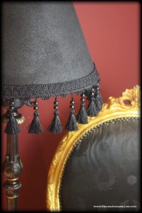 DIY Victorian Gothic Black Lamp shade | Black & Gold Goth Home Decor | Beaded Tassel Fringe | www.MeandAnnabelLee.com