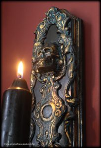 DIY Gothic Baroque Skull Candle Sconce | Goth It Yourself | Paper Clay Casting | Grecian Gold Rub n Buff | Iron Orchid Molds | www.MeandAnnabelLee.com