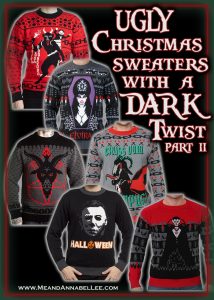 15 Dark, Twisted, Gothic, & Creepy Ugly Christmas Sweaters | Skulls | Krampus | Christmas Devil | Horror Movies | Occult | Baphomet | Heavy Metal |Halloween |Vampires | Happy Hexmas | Gothmas Party | Merry Creepmas | www.MeandAnnabelLee.com