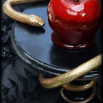 DIY Snake Cake Stand | Black and Gold Serpent Dessert Display Pedestal | Poisonous Apple | Halloween Decor Crafts | www.MeandAnnabelLee.com
