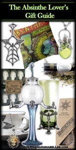 Absinthe Lovers Gift Guide | 30 Green Fairy Gifts for him and for her | Le Fee Verte History | Bath and Body | Home Decor | Flavored Candy | Fountains | Spoons | Cocktail Recipes | Homemaking kit | Fashion | Jewelry | Shopping List | Vintage Art | Curiosities | Skulls | www.MeandAnnabelLee.com