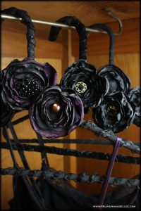Gothic Fabric Wrapped Hangers with Fabric Flowers | Satin Flower Tutorial | How to add some gothic glamour to your closet | DIY Black Velvet Hangers | Victorian Vintage | Wedding Hangers | Goth It Yourself | www.MeandAnnabelLee.com