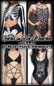 20 Must Have Swimsuits for Goths in Hot Weather 2019 | A little something for everyone… Gothic All Black bathing suits and bikinis, Halloween inspired swimwear, bats, black cats, spiders, skulls, monsters, Ouija, tarot, Runes, Hearses, skeletons, pentagrams, catacombs and more | Swim Noir that will Rock your Summer from Killstar, Widow, Sourpuss, and more | Me and Annabel Lee Blog