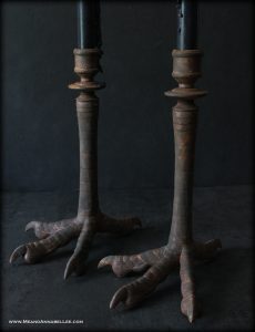 Create these Gothic Antique Bird Feet Candlesticks from resin Halloween décor | Full tutorial on how to make fake Halloween decorations look like real home decor by adding a rusted antique finish | Me and Annabel Lee Blog