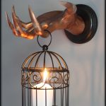 DIY Creepy Hand Wall Sconce Candle Holder – Transform a Fake Hand from Halloween Decoration to Gothic Home Décor with this makeover….. Patina Copper, Wicked fingernails, Birdcage Candle Holder | Me and Annabel Lee Blog