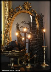 A Black and Gold Gothic Christmas Display | Learn how to make these DIY Black Beaded Holiday Trees | Me and Annabel Lee Blog #Creepmas #GothicChristmas #BlackChristmas #Hexmas