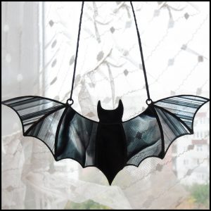 Bat Lover's Shopping & Gift Guide to celebrate Bat Appreciation Day | Black Stained Glass Bat Suncatcher | Gothic Home Decor | #standwithsmall Me and Annabel Lee