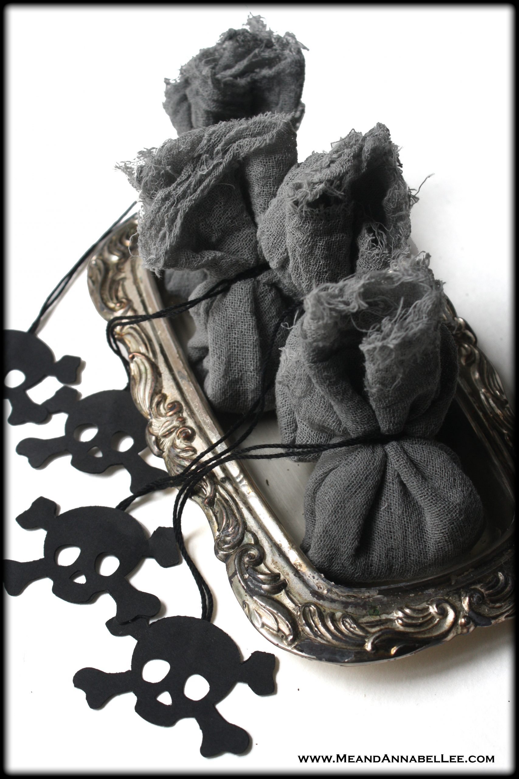 DIY Gothic Black Tea Bags with Skull Tags | How to make homemade dyed Cheesecloth Tea Bags | A Goth-it-Yourself Mother’s Day gift | Tea Party or Wedding Favors | Me and Annabel Lee