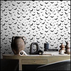 Bat Lover's Shopping & Gift Guide to celebrate Bat Appreciation Day | Black and White Removable Bat Wallpaper | Self Adhesive | Peel and Stick Wall Covering | Gothic Home Decor | Support Small Business | Me and Annabel Lee