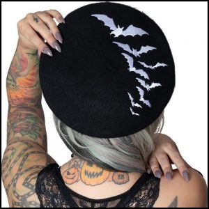 Bat Lover's Shopping & Gift Guide to celebrate Bat Appreciation Day | Embroidered Bat Beret | Gothic Fashion Accessories | Halloween | Support Small Business | Me and Annabel Lee